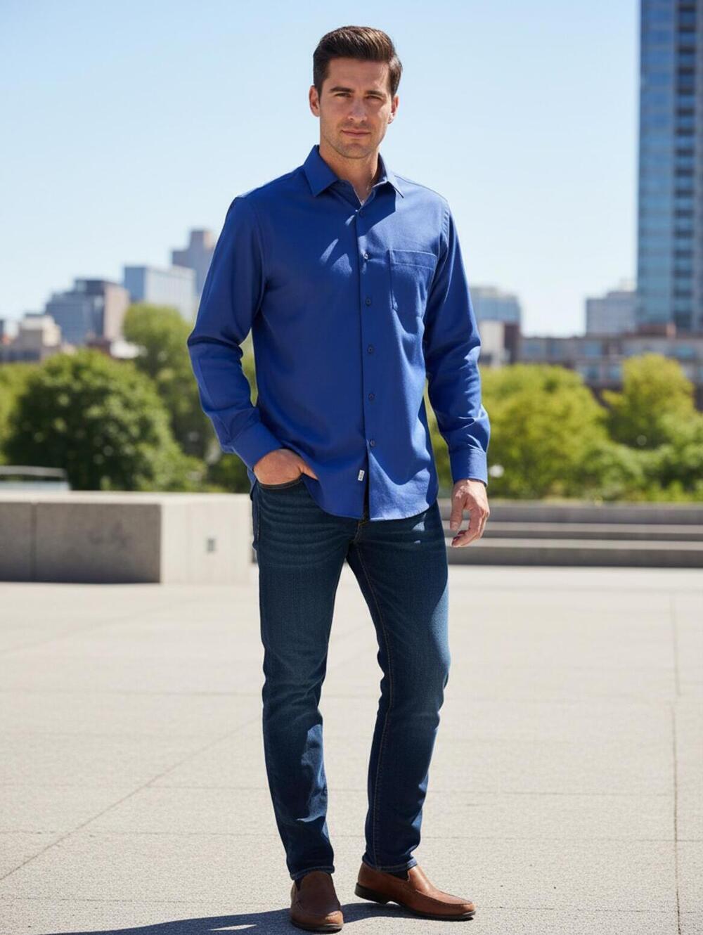 Kirkland Signature Men's Blue Button-Down Dress Shirt XL